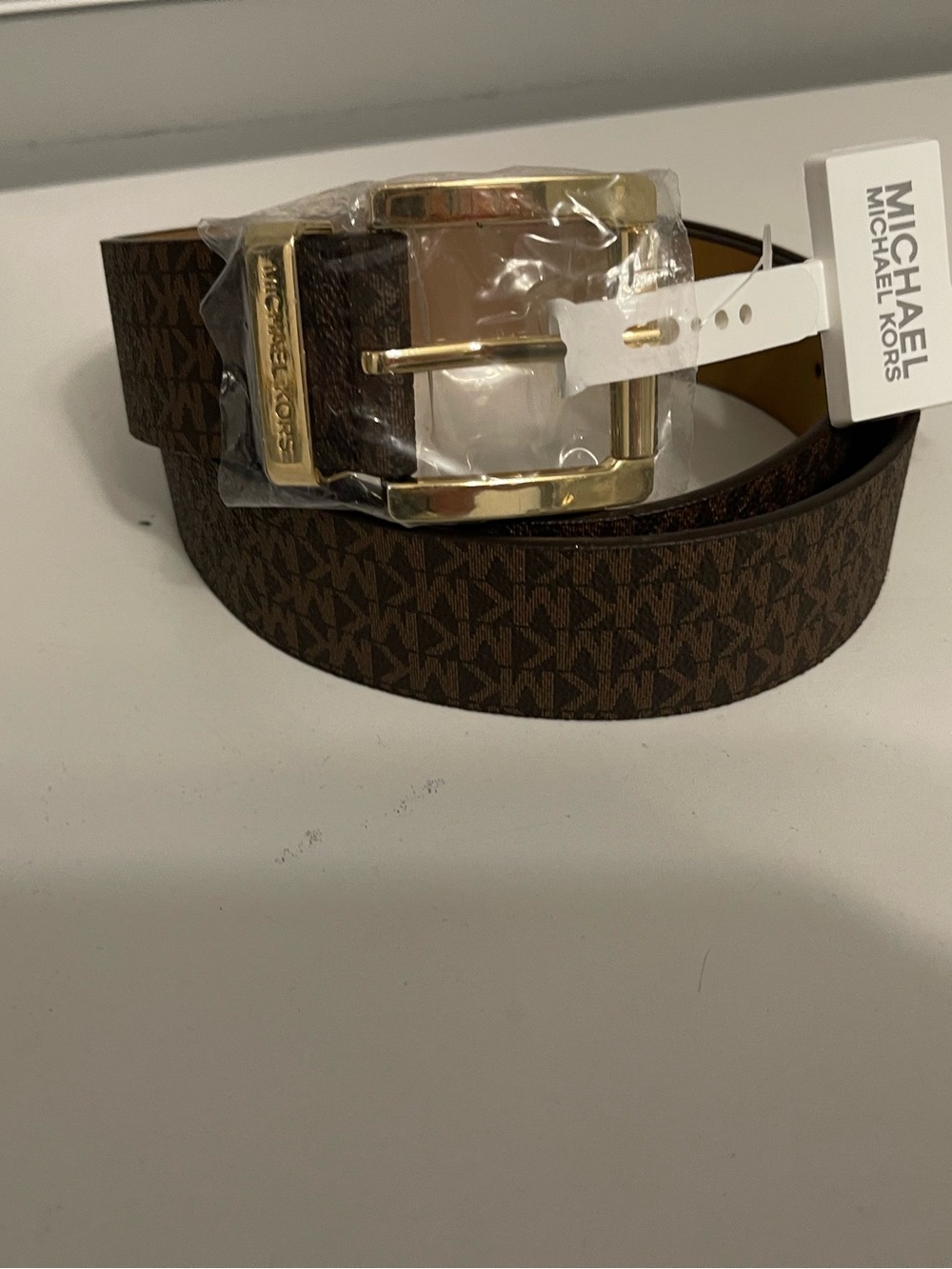 Michael Kors Brown MK Belt Gold Buckle size Medium NWT